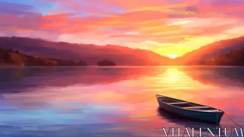 AI ART Tranquil Sunset Painting Over Lake