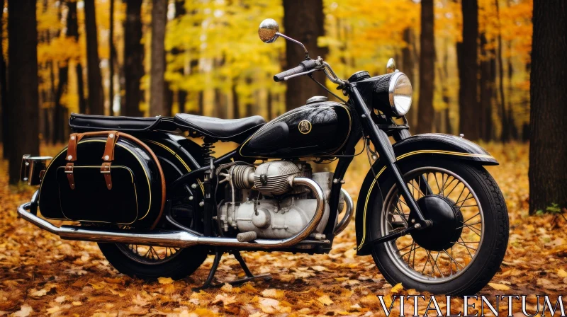 AI ART Vintage Black Motorcycle in Forest