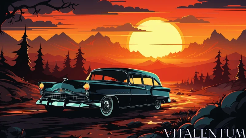 Vintage Chevrolet Bel Air in Mountain Sunset Scene AI Image