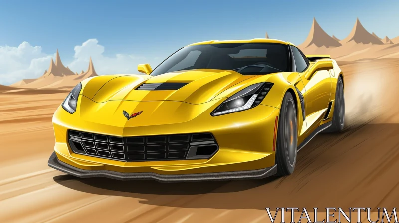 AI ART Yellow Chevrolet Corvette Stingray C7 Racing in Desert
