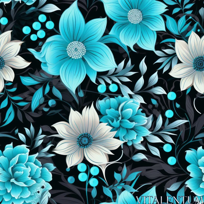 Blue Floral Seamless Pattern Design AI Image