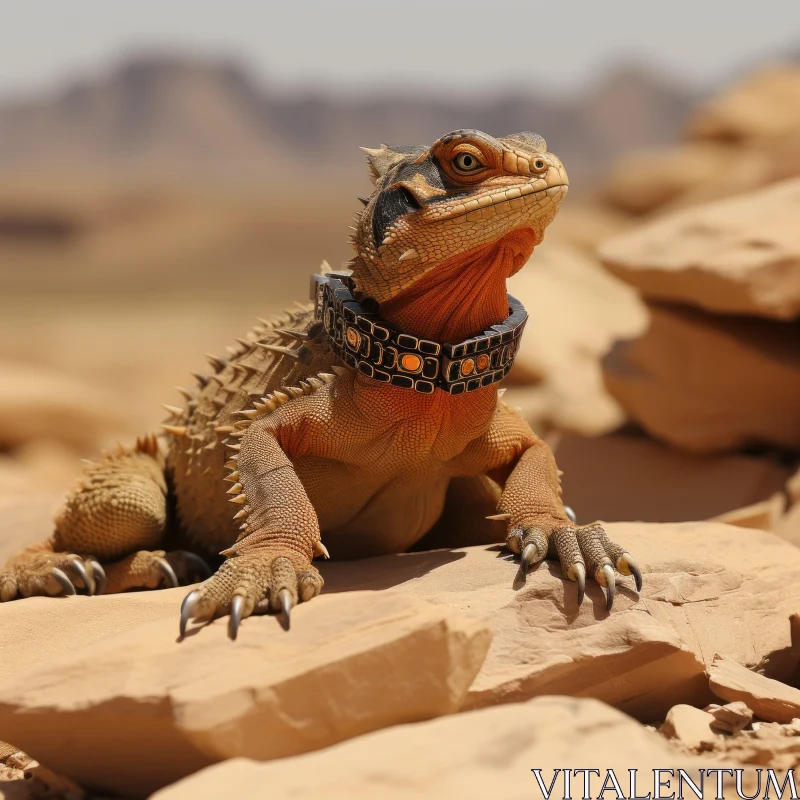 Bronze Lizard Basking on Desert Rocks: A Strikingly Detailed Image AI Image
