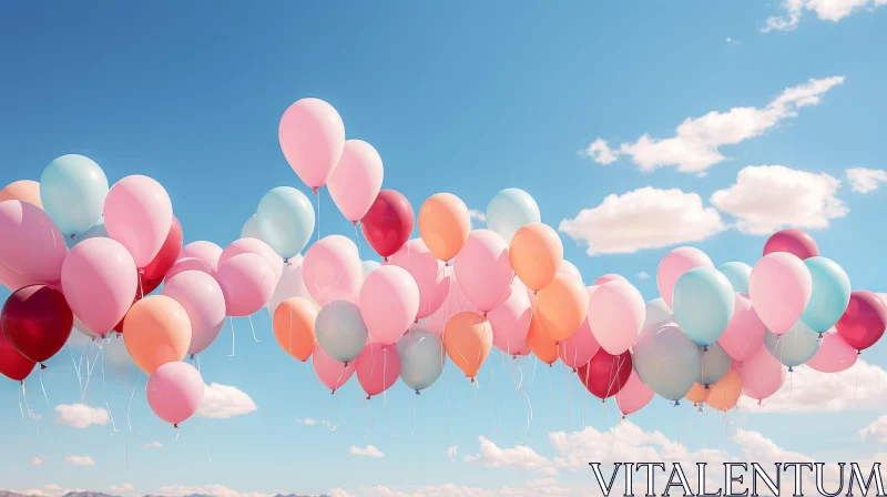 Colorful Balloons in Blue Sky - Joyful and Cheerful Artwork AI Image