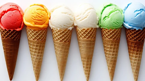 Colorful Ice Cream Cones on White Background