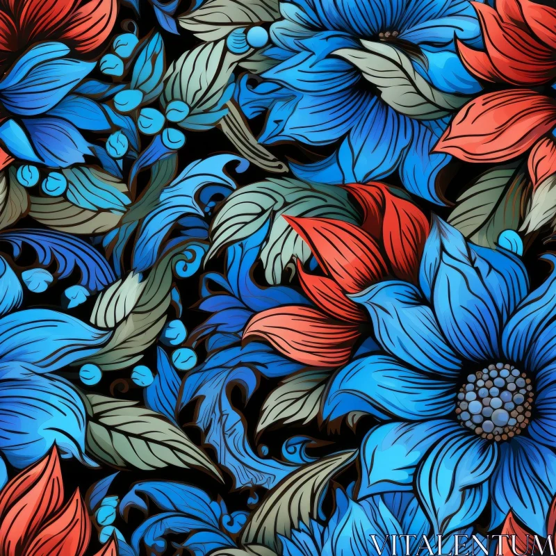 AI ART Dark Blue Floral Pattern - Seamless Design