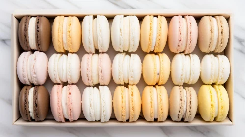 Delicate and Colorful Macarons in a White Box - Top View