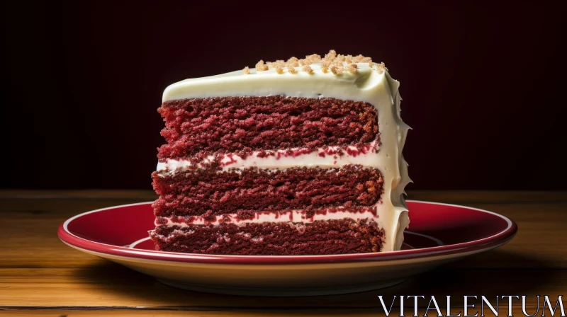 Delicious Red Velvet Cake Slice on Plate AI Image
