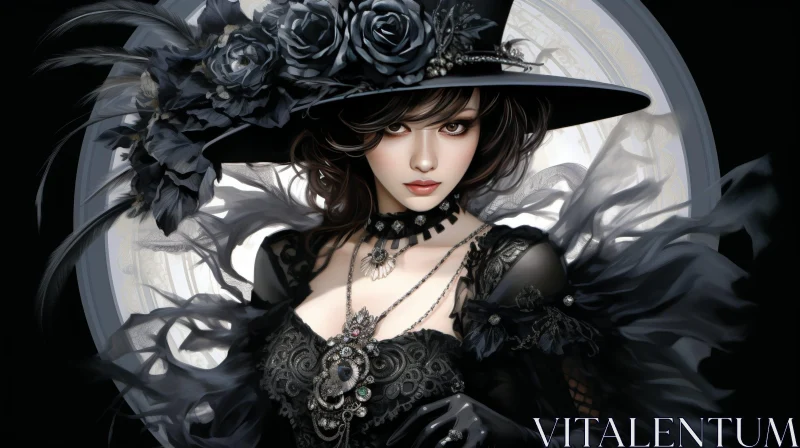 Elegant Woman Portrait in Black Dress AI Image