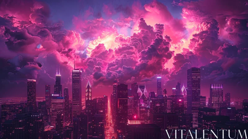 Enchanting Cityscape: Night Sky Illumination AI Image