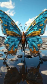 Futuristic Sci-fi Butterfly Artwork with Metallic Elements