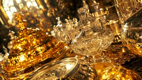 Golden Luxury Dinner Set with Crystal Bowl - Opulent Elegance