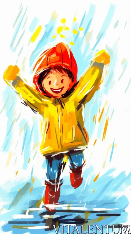 Joyful Child Jumping in Puddle - Sketchy Style AI Image
