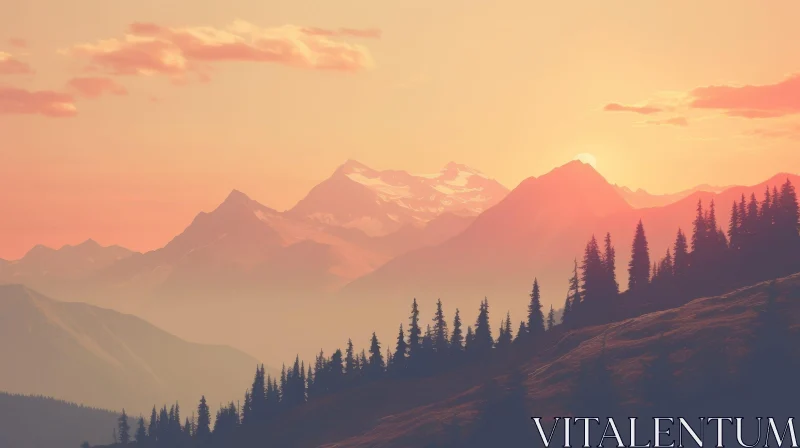 AI ART Mountain Sunset Landscape Photo