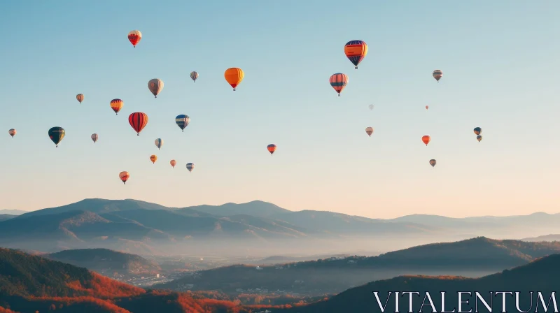 AI ART Mountain Valley Hot Air Balloons Landscape