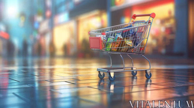 Realistic 3D Rendering of a Shopping Cart with Various Items AI Image