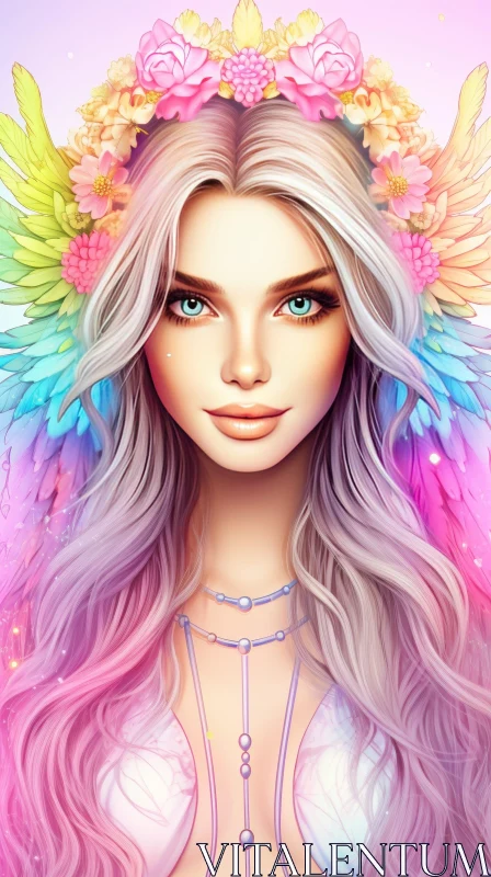 Serene Woman Portrait with Flowers AI Image