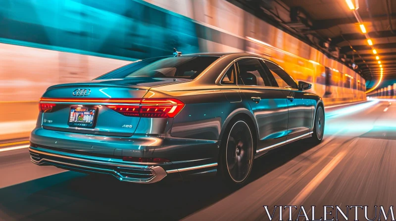 Silver Audi Car Driving Through Colorful Tunnel AI Image