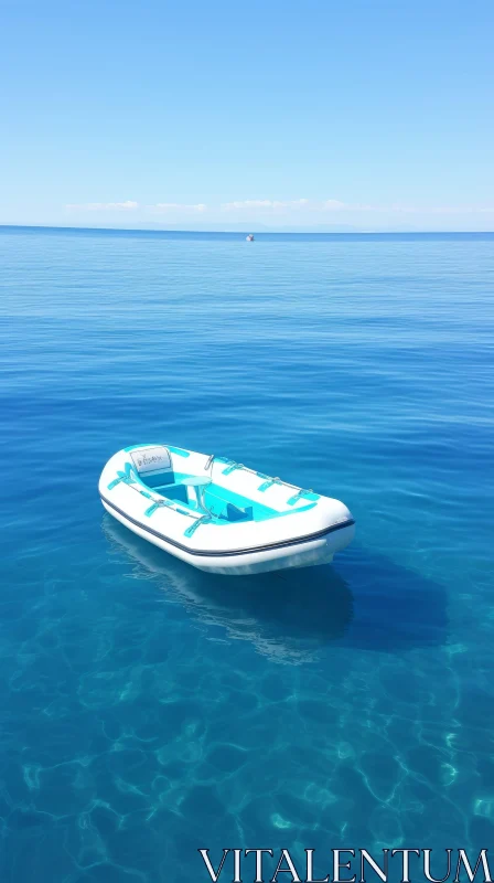 Tranquil White and Blue Inflatable Boat in Calm Sea AI Image