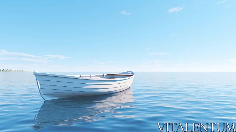 AI ART Tranquil White Wooden Boat on Calm Lake