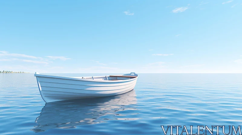 Tranquil White Wooden Boat on Calm Lake AI Image