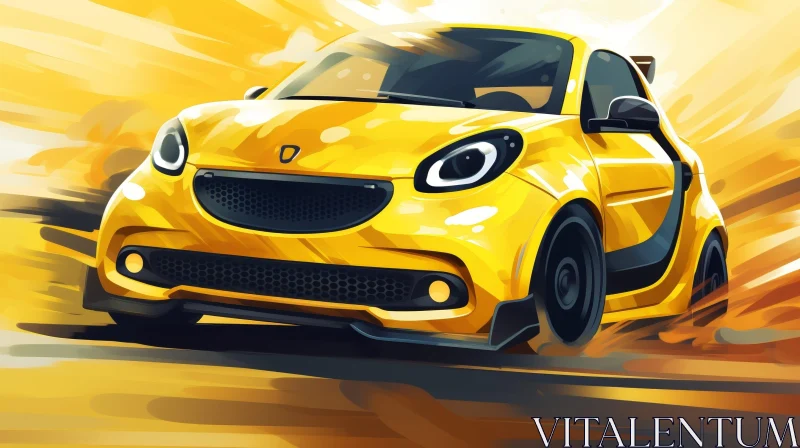 Yellow Smart Car in Motion | Speedy Hatchback Design AI Image