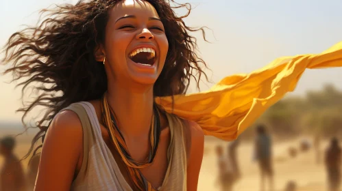 Young African Woman Smiling in Sunlit Field