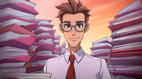 Young Man in Office Setting Illustration