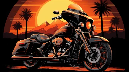 Black Harley-Davidson Motorcycle in Desert - Digital Painting
