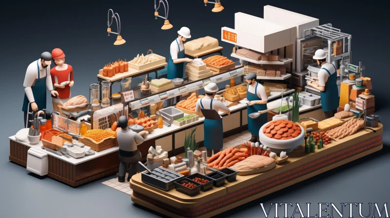 Busy Deli Scene with Workers and Customers AI Image