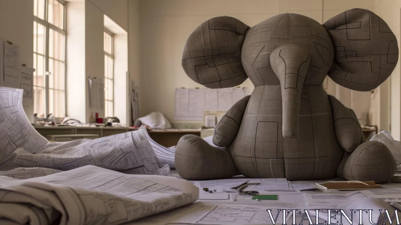 AI ART Captivating Modern Office Interior with Elephant Soft Toy