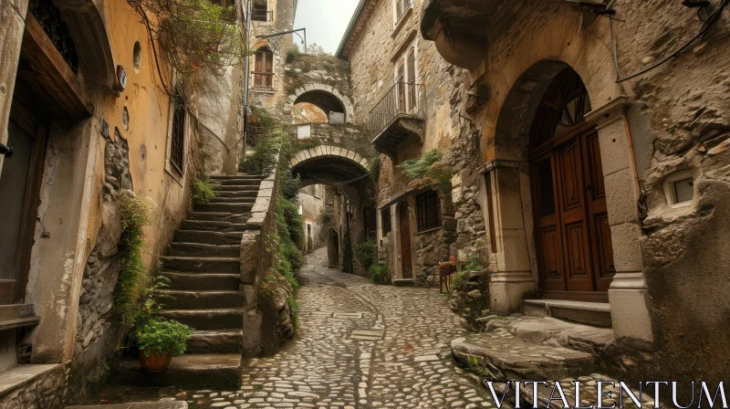 Charming Street Scene in a Small Italian Town AI Image