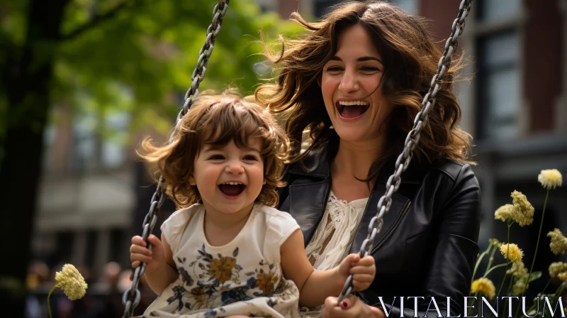 Cherished Moments: Mother and Daughter Swinging in the Park AI Image