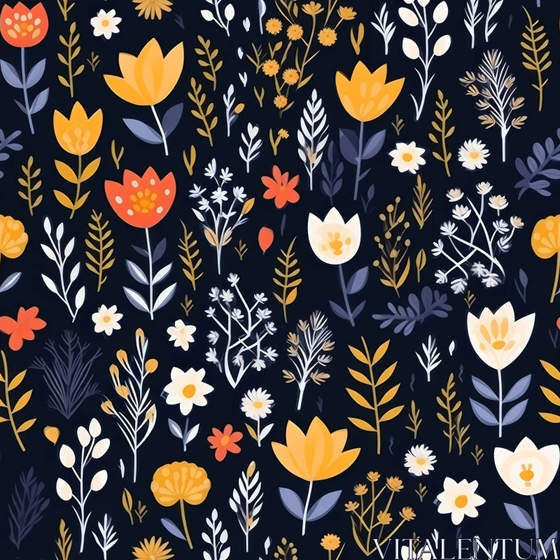 Dark Blue Floral Pattern - Seamless Design AI Image