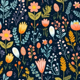 Dark Blue Floral Pattern - Seamless Design