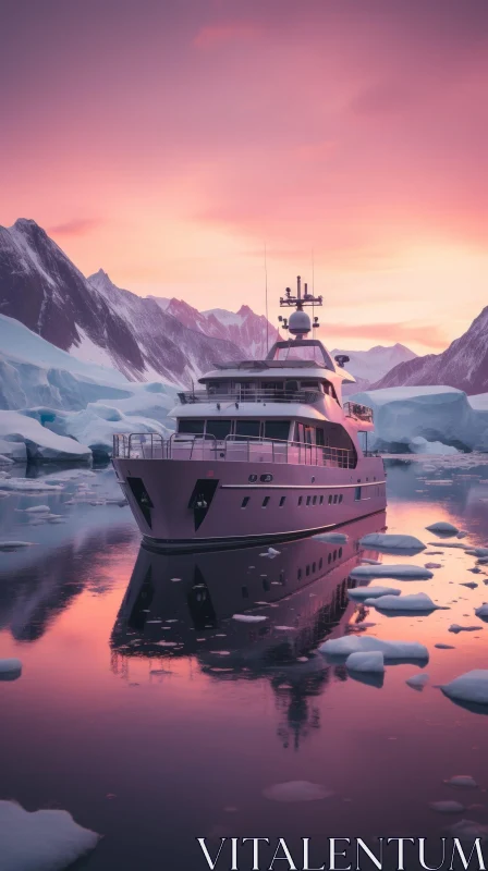Luxury Yacht Sailing in Arctic Landscape AI Image