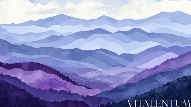 Majestic Purple Mountains Watercolor Painting AI Image