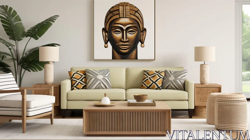 Modern African Mask Inspired Living Room Decor AI Image