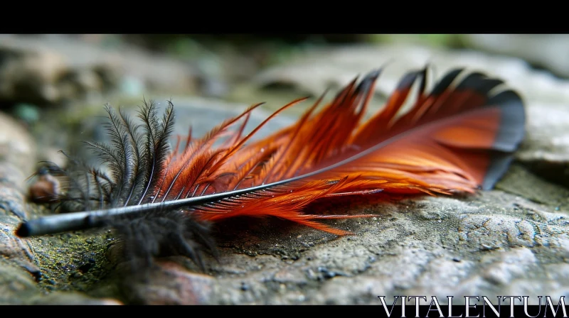 Orange and Black Feather on Stone: A Delicate and Vibrant Composition AI Image