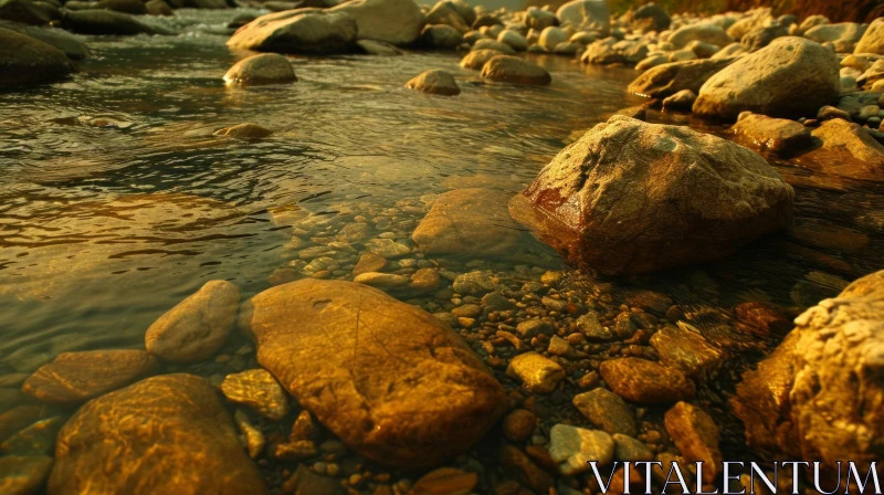 Peaceful River with Stones - A Serene Nature Scene AI Image