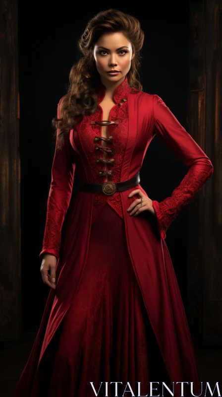 Stylish Woman in Red Dress: Studio Portrait AI Image