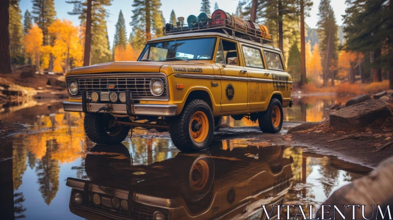 AI ART Vintage Yellow Ford Bronco in River Setting