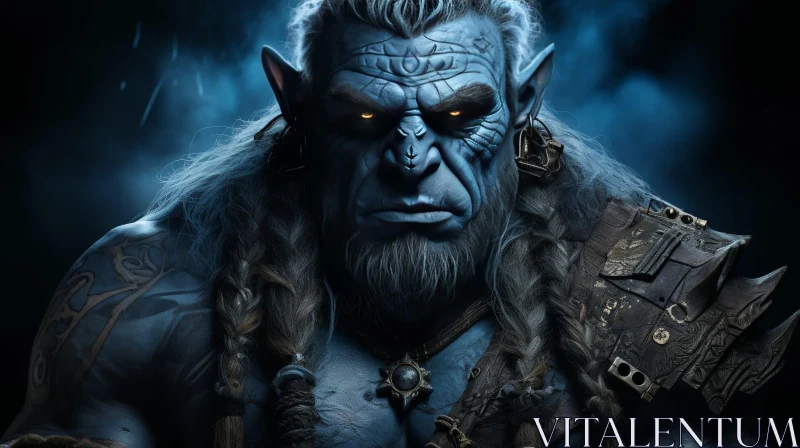 Blue-Skinned Orc Portrait - Fantasy Character Art AI Image