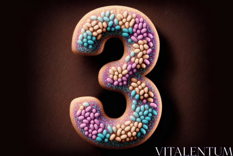 Captivating 3D Fractal Number 3 Made from Colorful Sprinkles AI Image