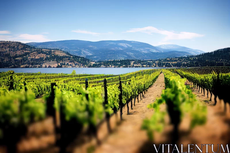 Captivating Vineyard Landscape with Mountain River and Lake AI Image