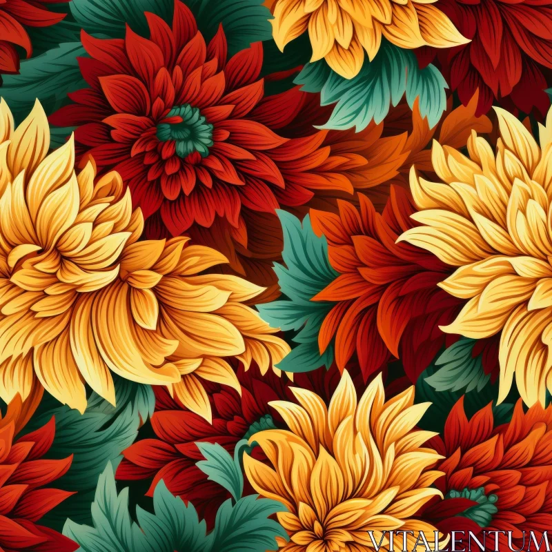 Colorful Flower Pattern on Dark Red Background AI Image