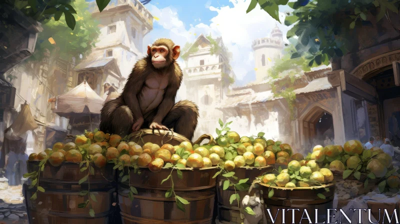 Curious Monkey Painting in Marketplace AI Image