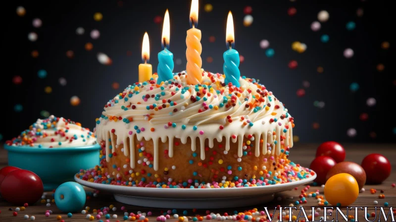 Delicious Birthday Cake with Frosting and Candles AI Image