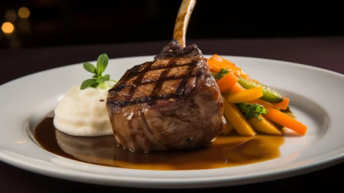 Delicious Grilled Lamb Chop with Mashed Potatoes and Vegetables