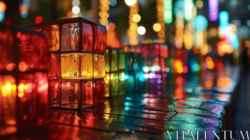 Glass Cubes with Lighted Candles - Beautiful Pattern and Reflection AI Image