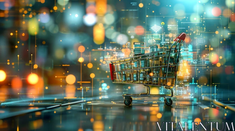 Glowing City Buildings in a Shopping Cart | 3D Rendering AI Image